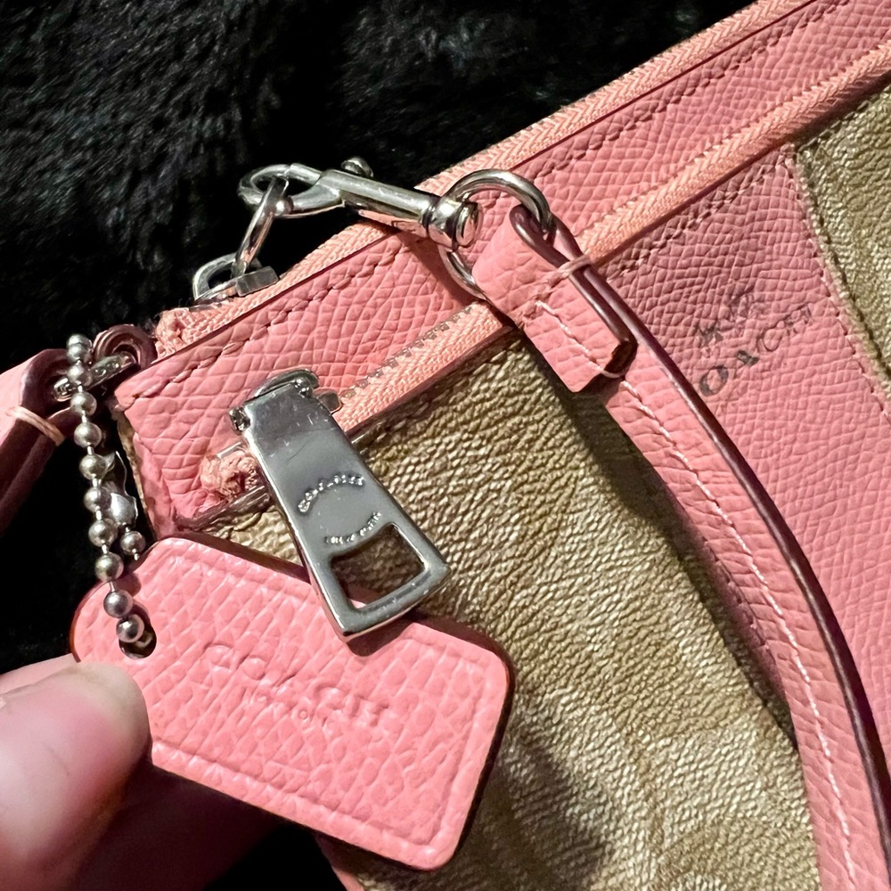 Coach Pink and Tan Signature Wristlet - Picture 3 of 6